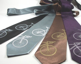 Screen Printed Tie. Men's Necktie. Bicycle Print. Premium Quality Microfiber Tie - Gift wrapped - Choose color and quantity