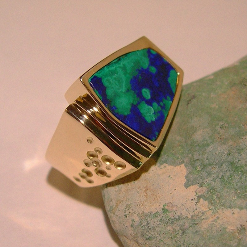 Azurite Malachite 14k Mens Ring