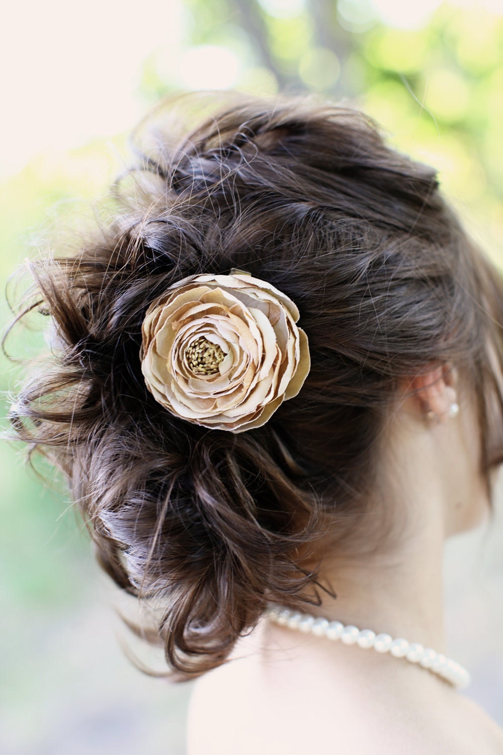Flower Hair Clip Large Beige Ranunculus Silk Bloom on a Pin