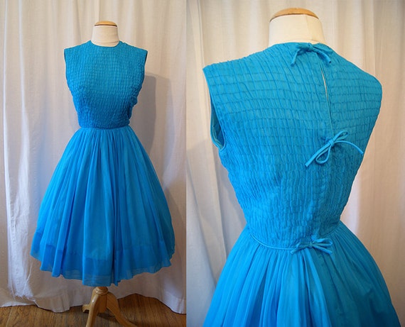 Sweet 1950's bright turquoise chiffon new look by wearitagain