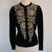 SWEATER GIRL Black Cashmere 1950's Heavily Beaded Cardigan Sweater - Pearls, Beads, and Sequins - Size L/XL