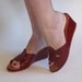 DEAD STOCK vintage Deep Red Leather Tooled Mexican Platform Mules or Size 7 & 1/2