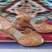 On Hold for Taryn Festive 1950's hand tooled Mexican leather wedge heels with ankle strap vlv rockabilly summer - size 8