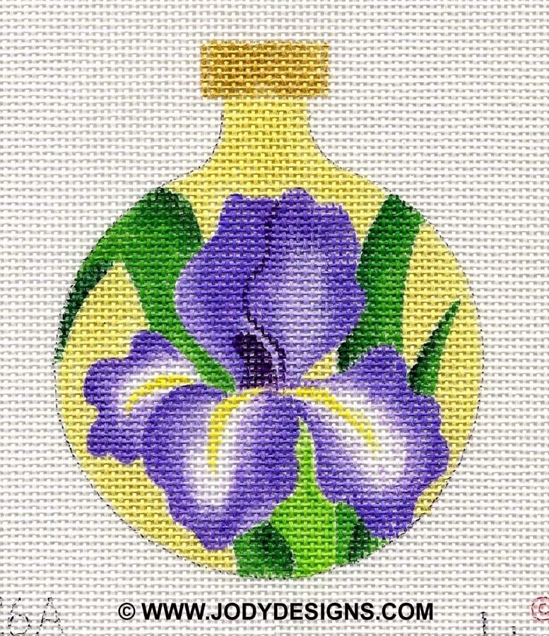 Iris yellow background Needlepoint ornament Jody Designs