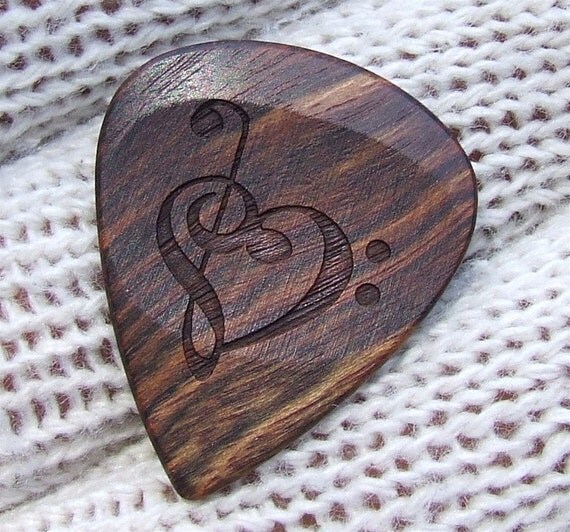 Wood Guitar Pick Handmade Custom Engraved Exotic Wood Guitar