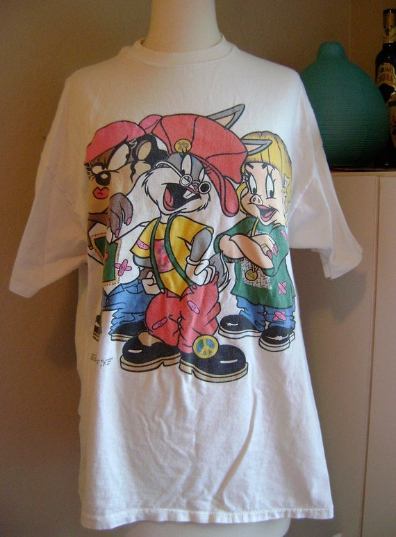 Vintage 90s Hip Hop Looney Tunes Bugs Bunny Taz T-Shirt