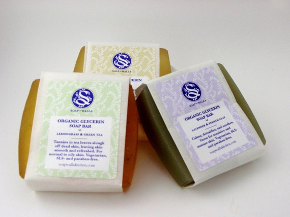 SALE Three organic soap bar gift bag by soapwallakitchen on Etsy