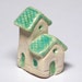 little cottage home - tiny ceramic house with teal colored glaze, lil village no22
