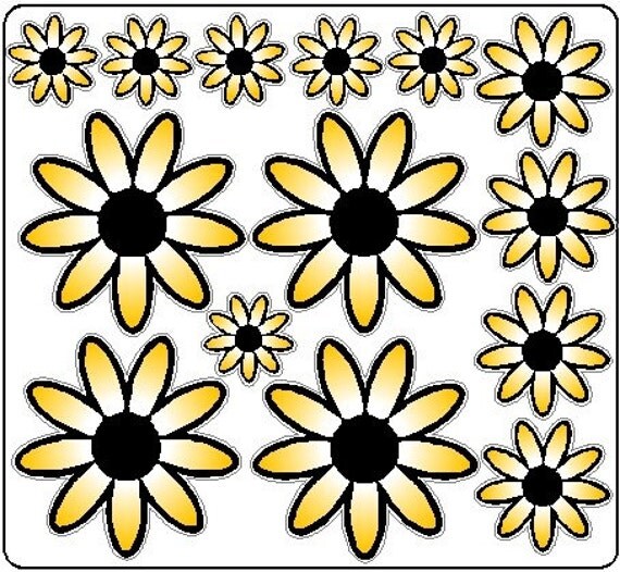 Yellow Daisy Flowers Stickers Decals Removable Flower Wall Art