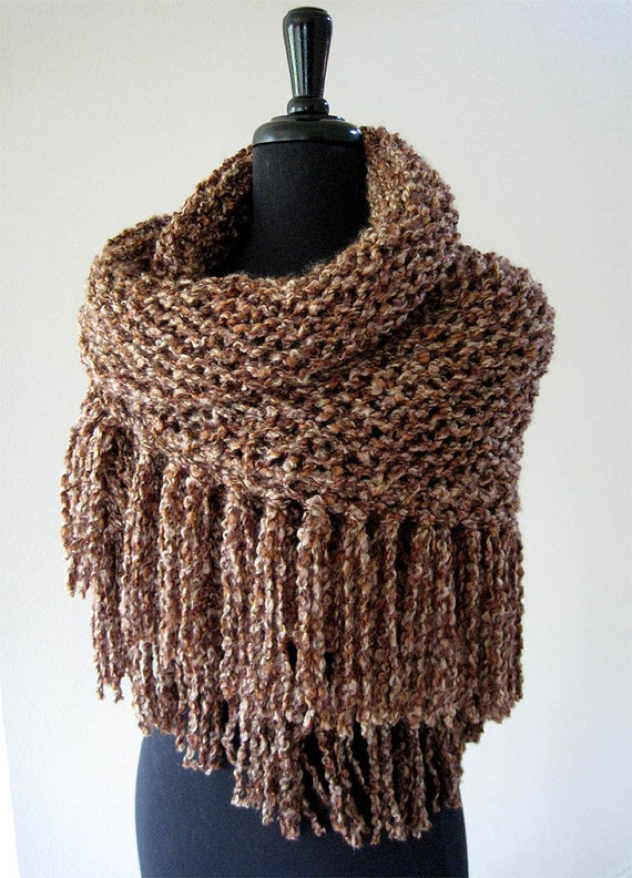 Outlander Inspired Claire's Shawl Light Brown Color Women Chunky Knitted Wrap Stole with Long Fringes