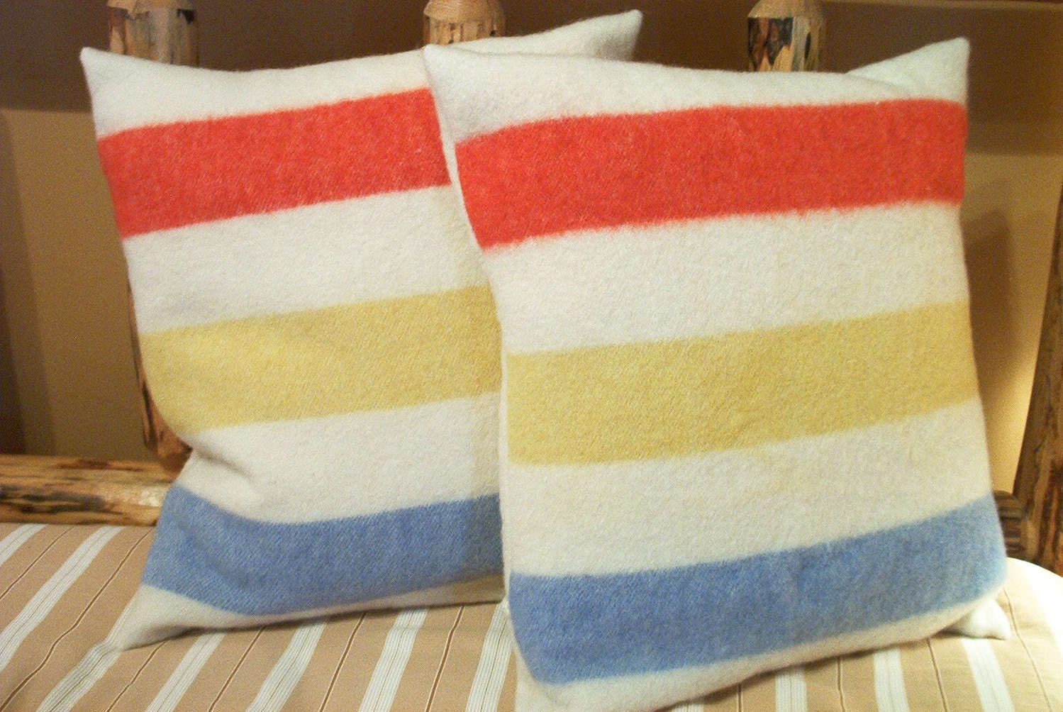 Hudson Bay Feather Pillow Vintage Wool Camp Blanket