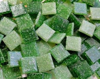 100 Mini Green Mix Vitreous Glass Mosaic Tiles, Mosaics, Mosaic Supplies/Crafts