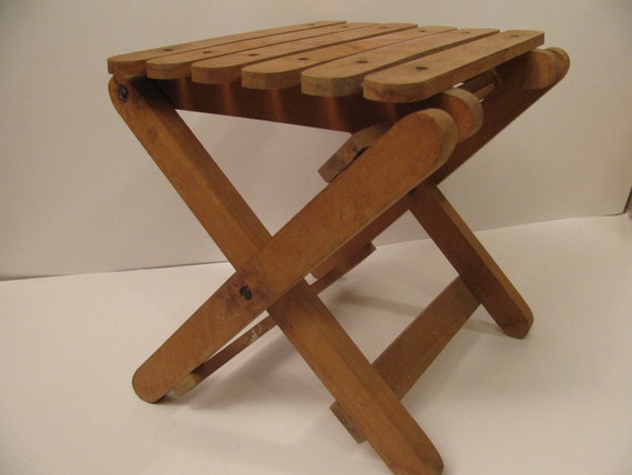 Childs Wood Folding Stool Handmade Kid Size Children Chair