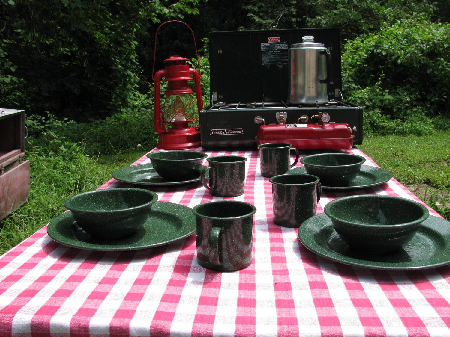 Vintage 12 piece Enamelware Coleman Camping Dining Set