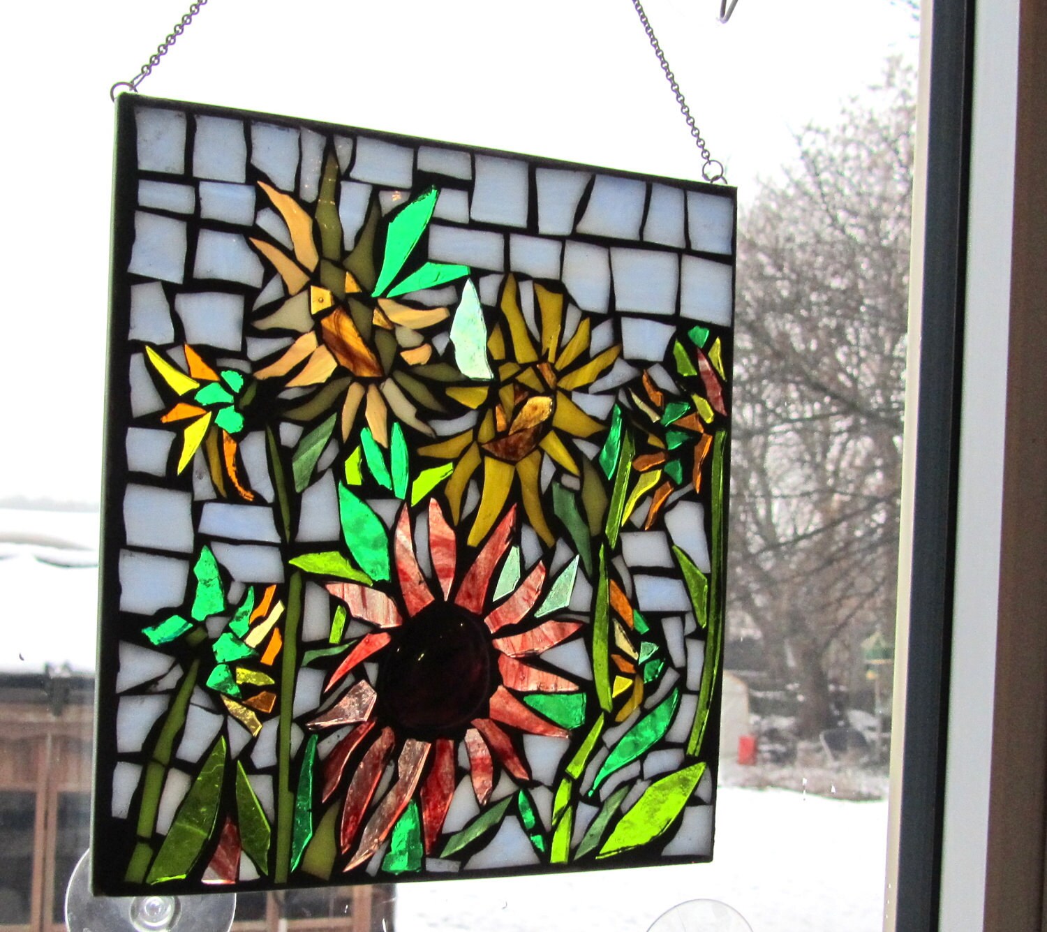 Mosaic. Sunflower WALL Art Panel WINDOW Panel by HildeMosaics