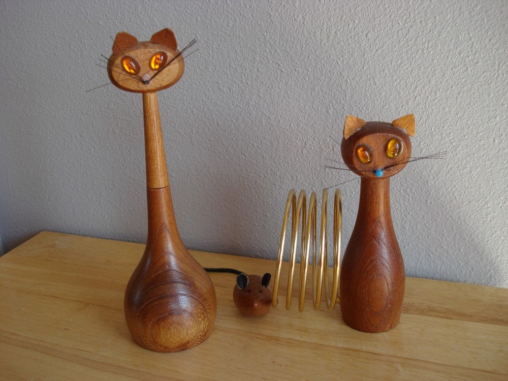 Vintage Wooden Cat Letter Opener and Cat and Mouse Letter