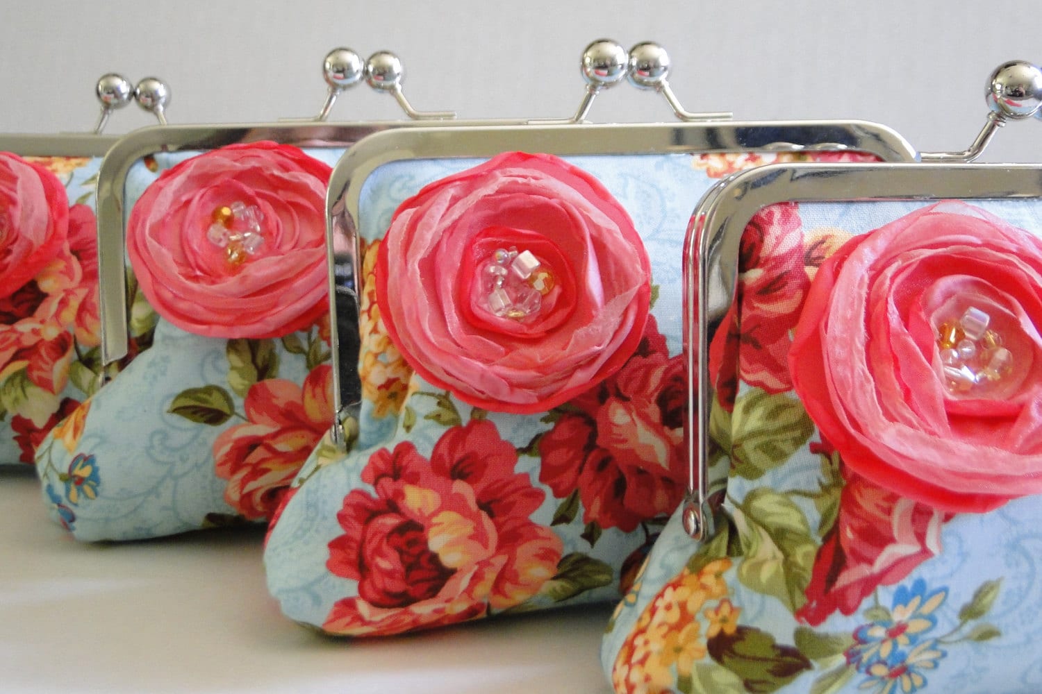 Bridesmaids purse Bridesmaids gift set 4 teal guava coral