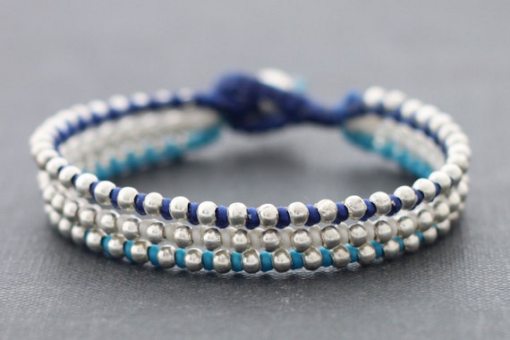 Items similar to Nautical Silver Beaded Bracelet on Etsy