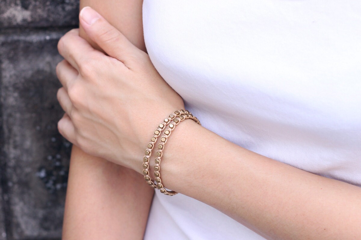 Beige Brass Double Wrap Bracelet by XtraVirgin on Etsy