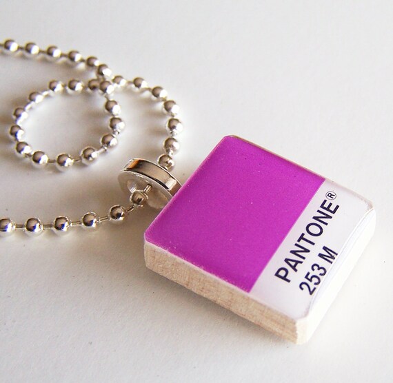 Chip Chop Scrabble Necklace one pantone color chip scrabble tile necklace graphic by Chip Chop Scrabble Necklace one pantone color chip scrabble tile necklace graphic by