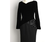 Vintage 1980s BILL BLASS Velvet Sequined Lace Dress (S)