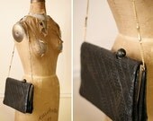 Vintage 1950s SUNSET STRIP Black Snakeskin Purse