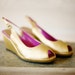 Spun GOLD Faux Leather Peeptoe Wedges 9 W