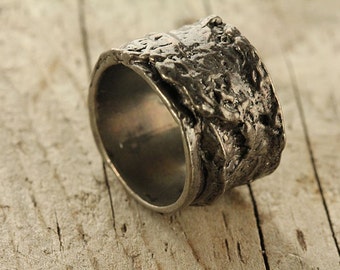 Tree Bark Ring Black Silver Sterling SZ 8 to 12