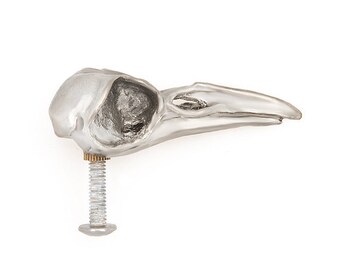 Metal Crow skull cabinet knob made in NYC silver finish