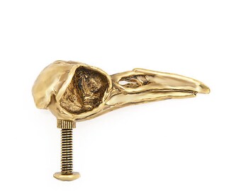 Metal Crow skull cabinet knob made in NYC gold finish