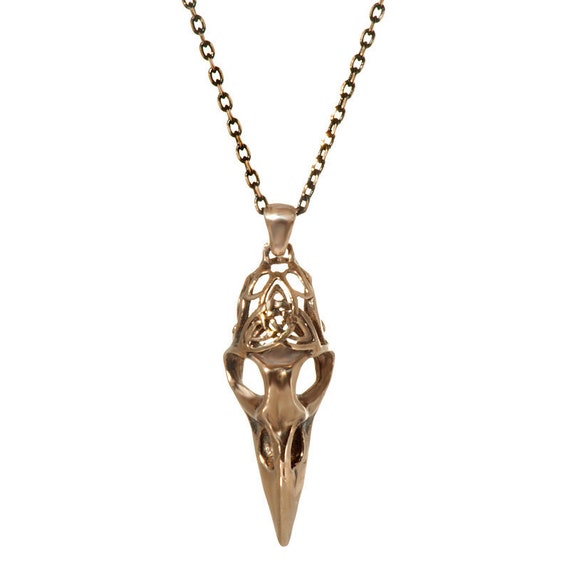 Items similar to Celtic knot crow skull pendant cast in reclaimed solid jeweler's bronze made in