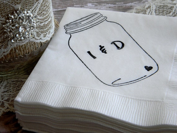 Mason Jar Napkins Personalized Wedding Cocktail Napkins Rustic