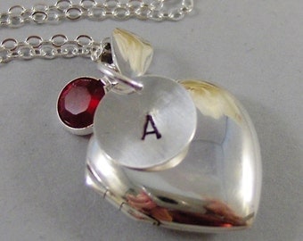 Darling,Locket,Sterling Silver,Silver Locket,Heart Locket,Birthstone,Handstamped,Personalize. Handmade Jewelry by valleygirldesigns.