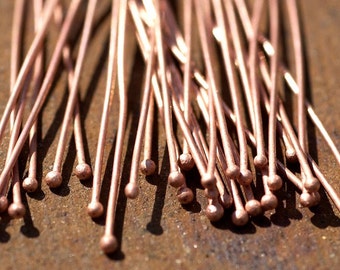 Handmade Copper Ball Headpins 22 gauge - 2 1/4 inch long - 57mm - 25 pieces
