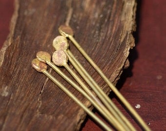 Hammered Heads Handmade Brass Ball Headpins 20 gauge - 2 1/2 inch long - 65mm - 12 pieces