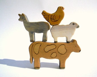wooden farm animal toys, wood toys, waldorf toy animals, toddler toys, barnyard animal toys, waldorf, wooden toys