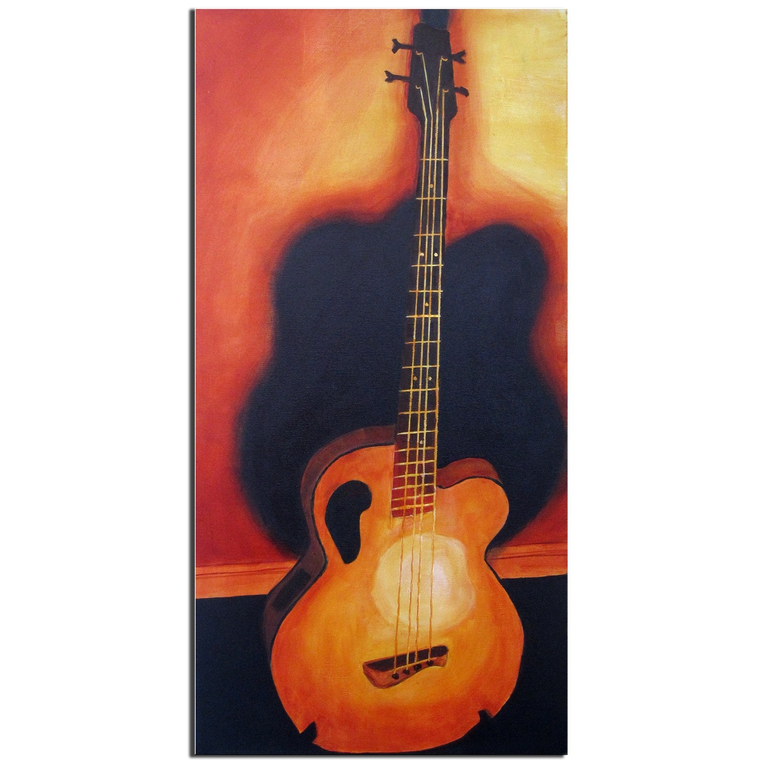 Bass Guitar Original Acrylic Painting on Gallery Canvas