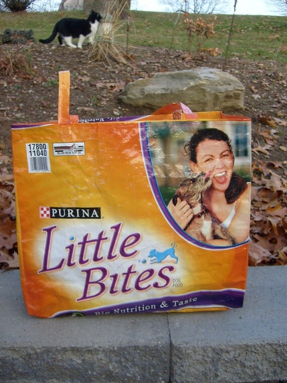 Items similar to Recycled Feed Sack Large Orange Dog Food Market Bag