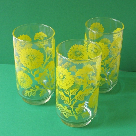 Three Vintage Drinking Glasses with Yellow by GoodLookinTreasures