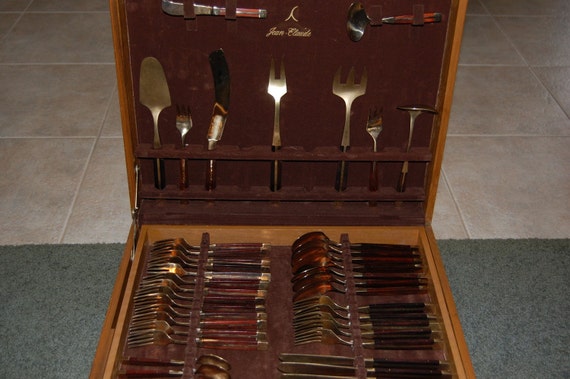 Vintage Jean-Claude Bronze and Rosewood Cutlery by SoftToTheTouch