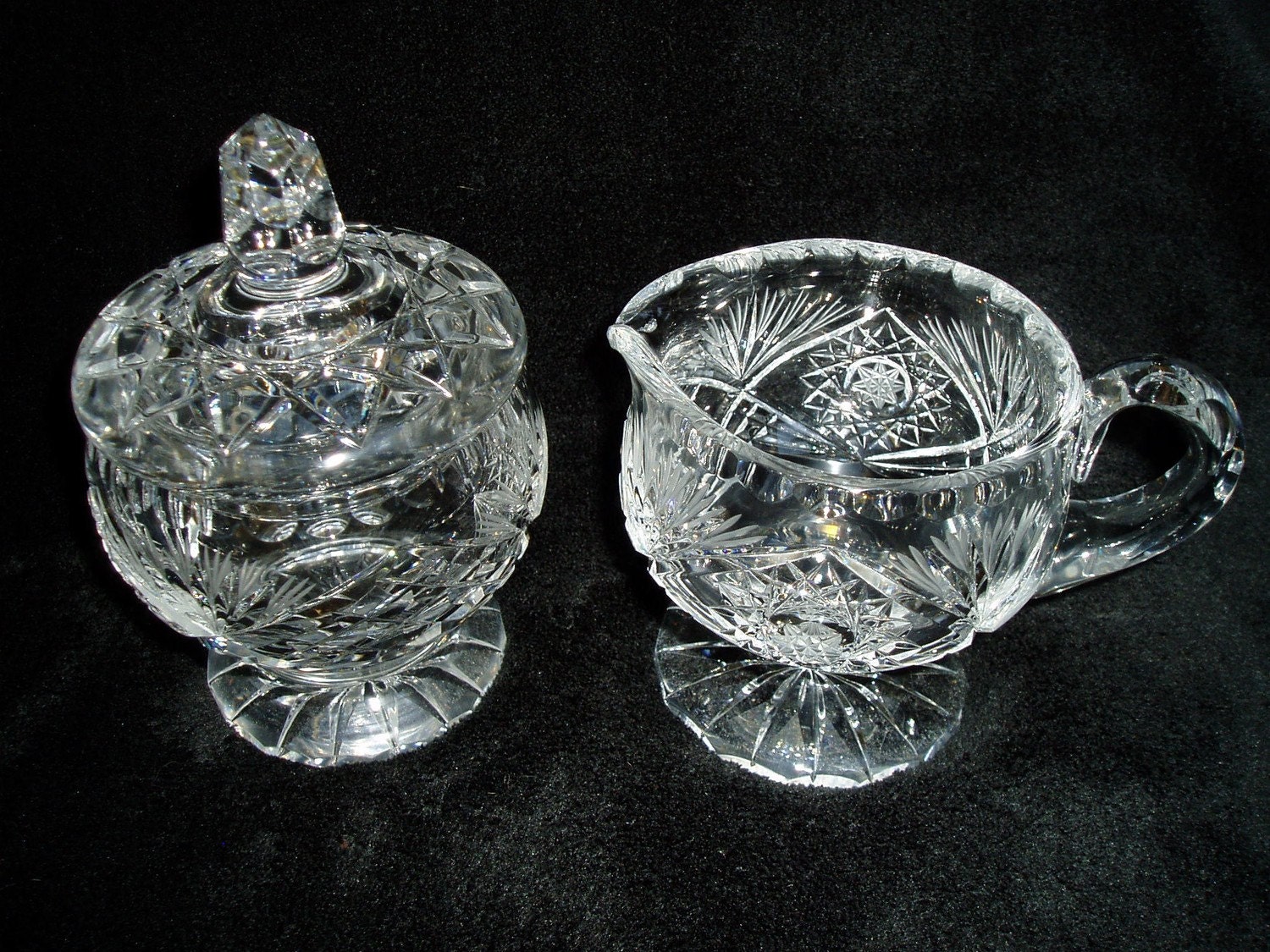 Vintage Cut and Etched Crystal Glass Sugar Bowl with Lid and