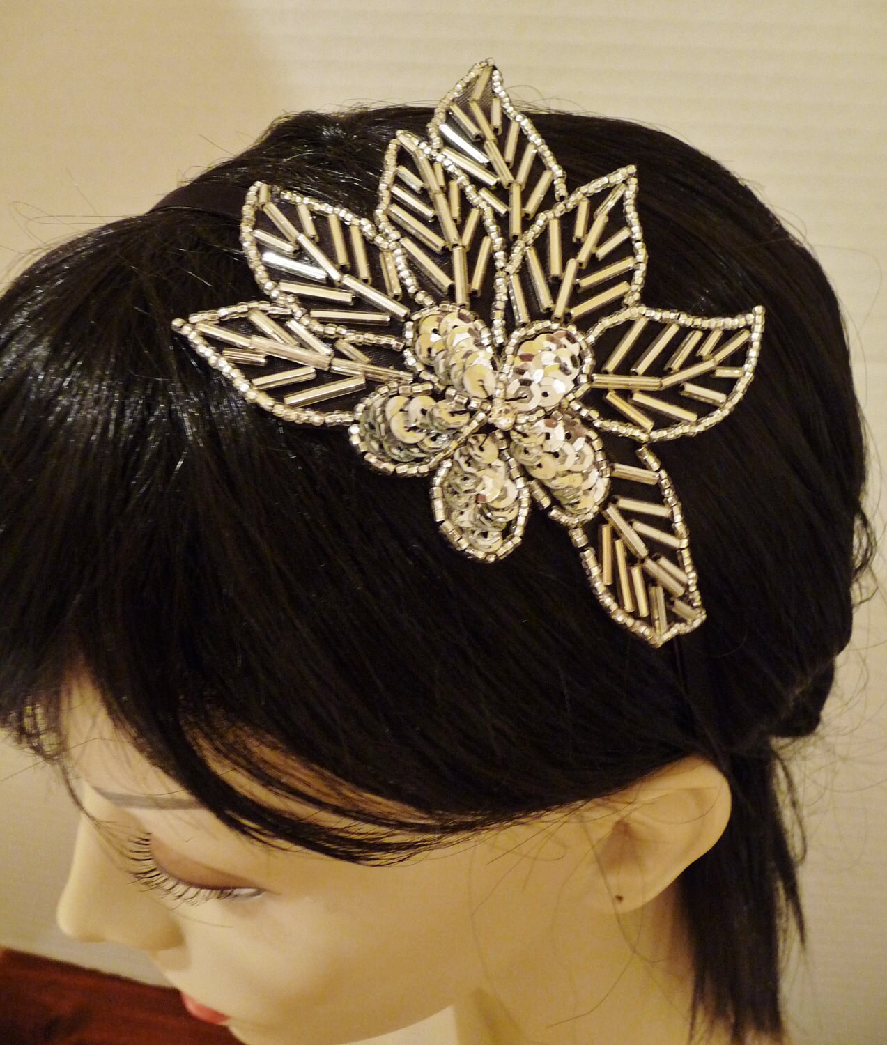 Silver Sequin Leaf Headband by BellaCescaBoutique on Etsy