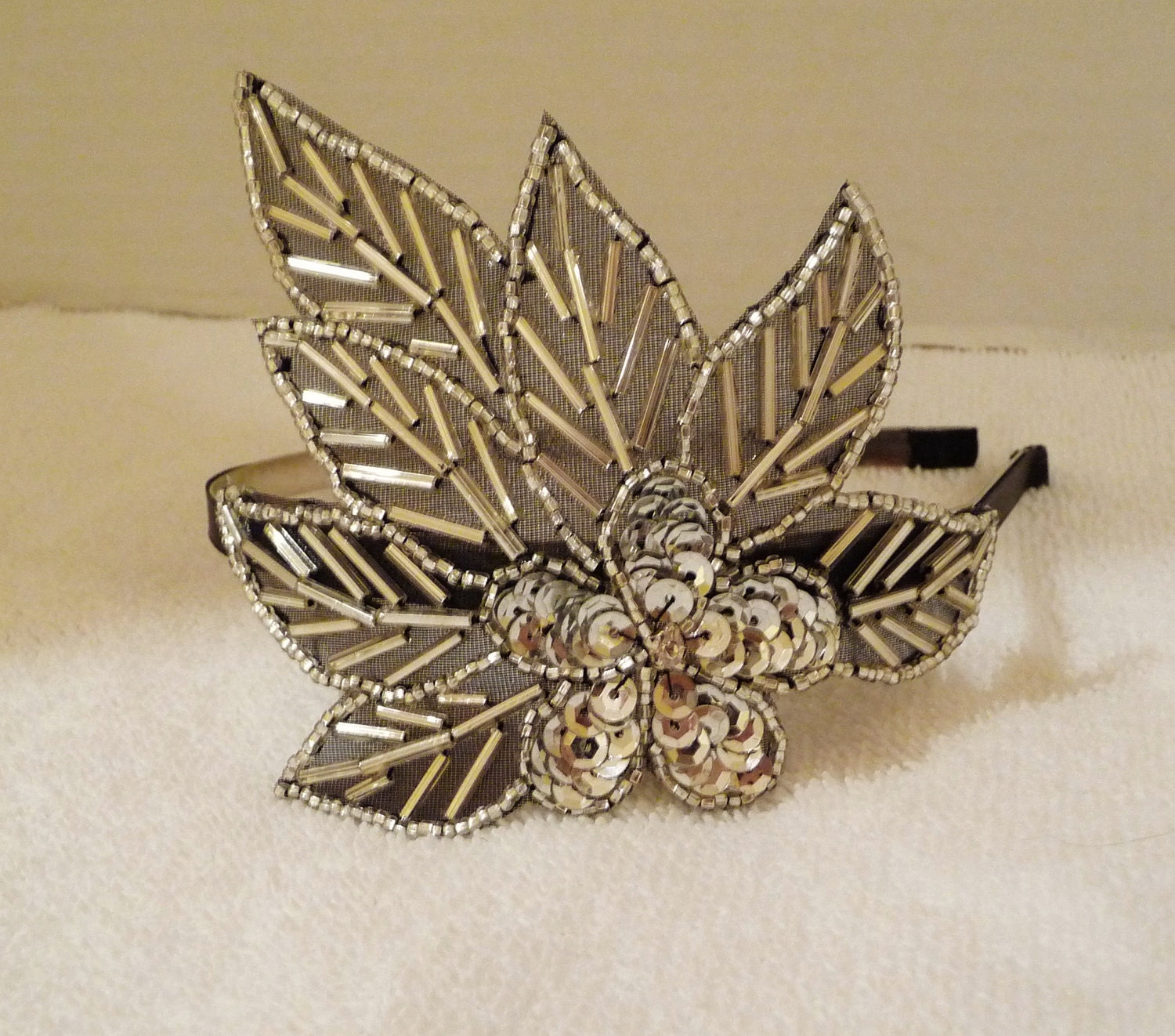 Silver Sequin Leaf Headband by BellaCescaBoutique on Etsy