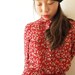 Red vintage dress, white rose pattern, xs - s, Japanese