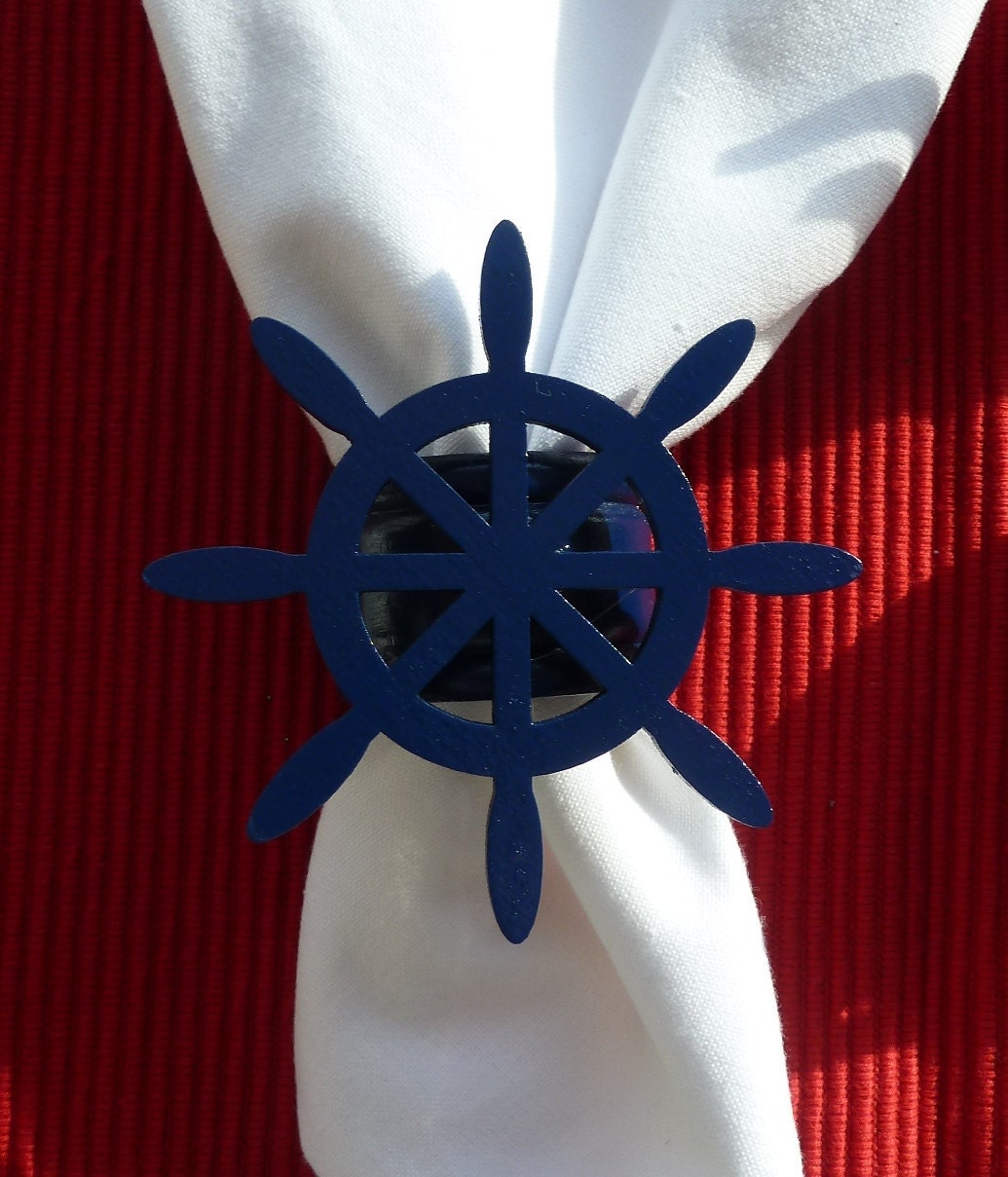 Navy Blue Ships Wheel Napkin Rings Set of 4