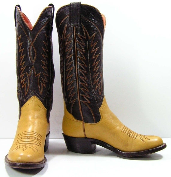SANDERS COWBOY BOOTS MENS 8 B OR WOMENS 9.5 M B TAN BROWN