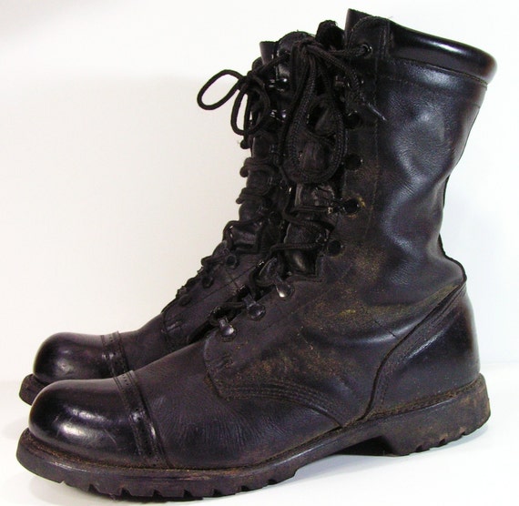 vintage combat boots mens 12 D black leather military grunge