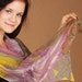 Shiny floral silk chiffon scarf hand painted. OOAK yellow pink and lilac accessory. FREE worldwide tracked shipping
