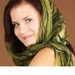 Green Fairy hand painted silk chiffon scarf. Moss green/ leaf green transparent scarf painted by artist. One-of-the-kind