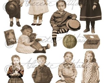 Vintage Printable Sepia Paper Doll Puppet Printable Steampunk Pape Dolls Photo Tinprints Digital Collage Sheet Download Instant Download